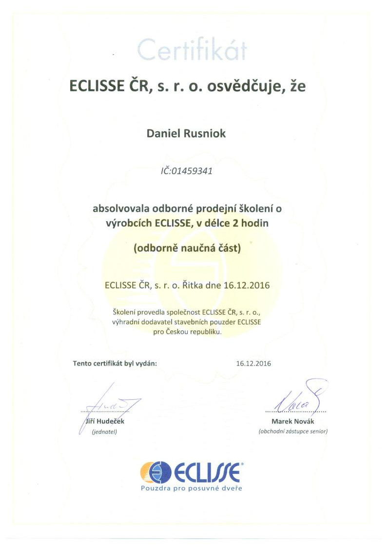 Certifikát Eclisse - prodej
